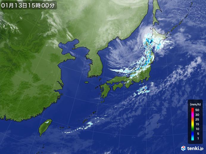 実況レダー（赤外線）画像-2026/01/13 15:00