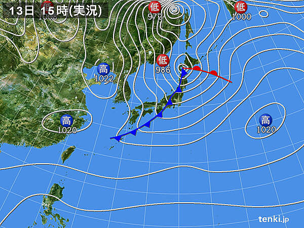 実況天気図-2026/01/13-15:00