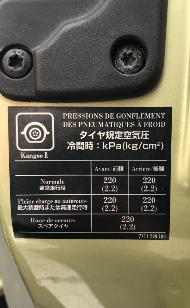 カングーさんの規定空気圧
