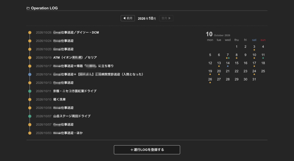「運行記録（Operation LOG）」表示部分